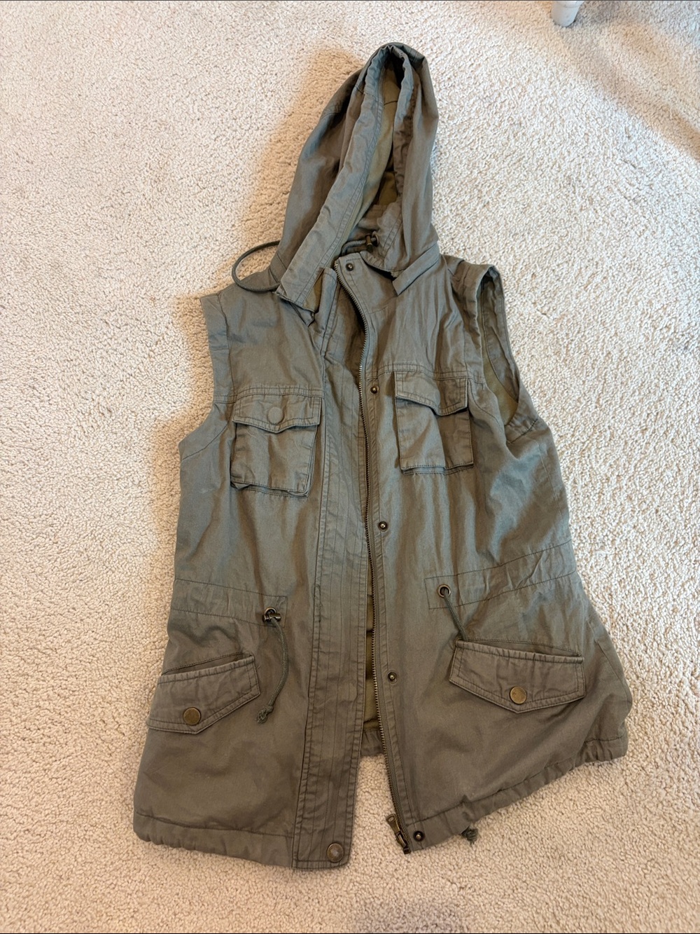 Fashionomics Olive Green Hooded Utility Vest with Red Label
